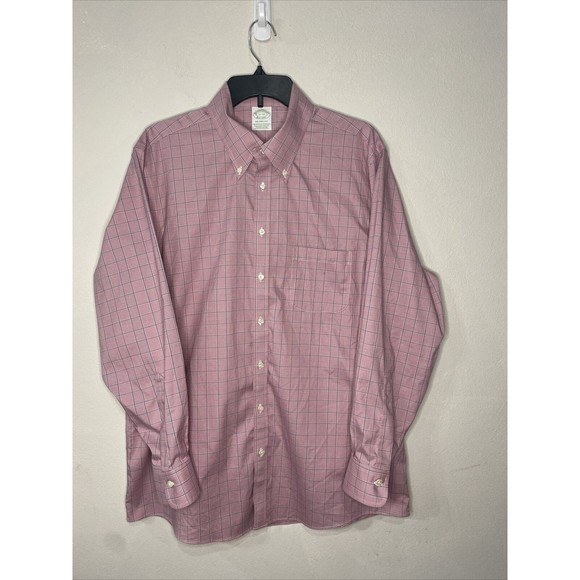 Brooks Brothers  Pink/white/blue  Plaid Long Sleeve Button  Size 17 /33 Sleeve - Picture 1 of 6